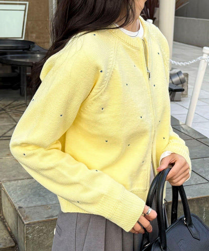 手工刺繡愛心拉鍊開衫