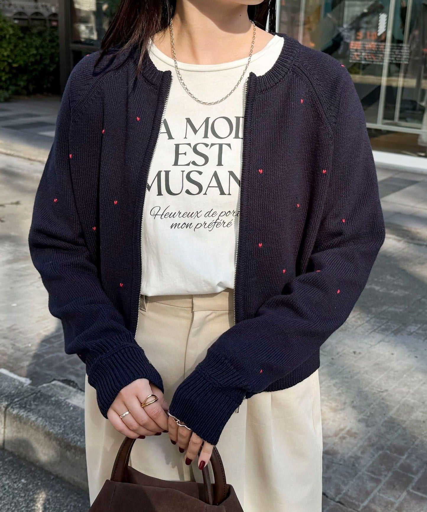 手工刺繡愛心拉鍊開衫