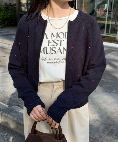 手工刺繡愛心拉鍊開衫