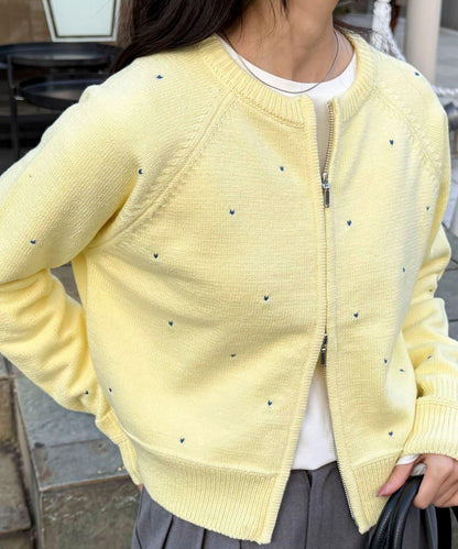 手工刺繡愛心拉鍊開衫