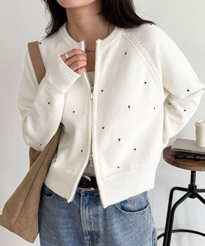 手工刺繡愛心拉鍊開衫