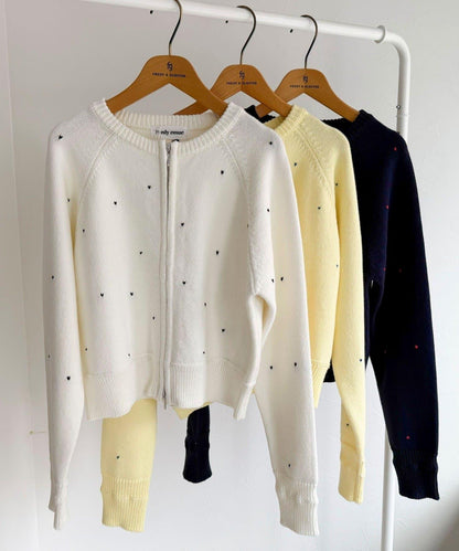 手工刺繡愛心拉鍊開衫