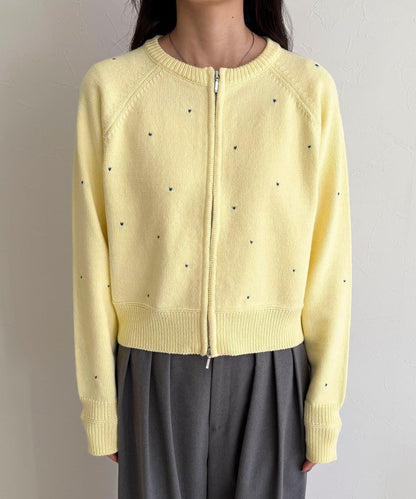 手工刺繡愛心拉鍊開衫