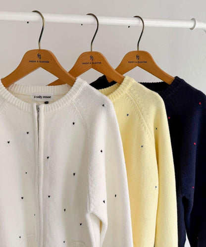 手工刺繡愛心拉鍊開衫