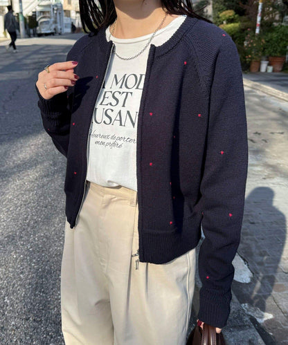 手工刺繡愛心拉鍊開衫