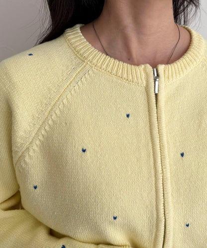 手工刺繡愛心拉鍊開衫