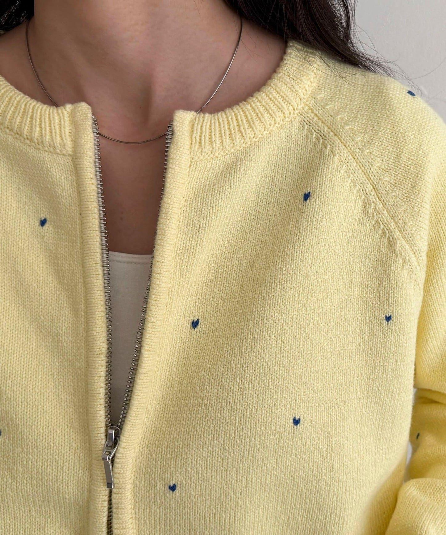 手工刺繡愛心拉鍊開衫