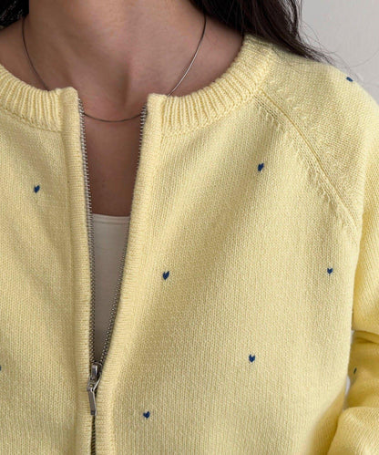 手工刺繡愛心拉鍊開衫