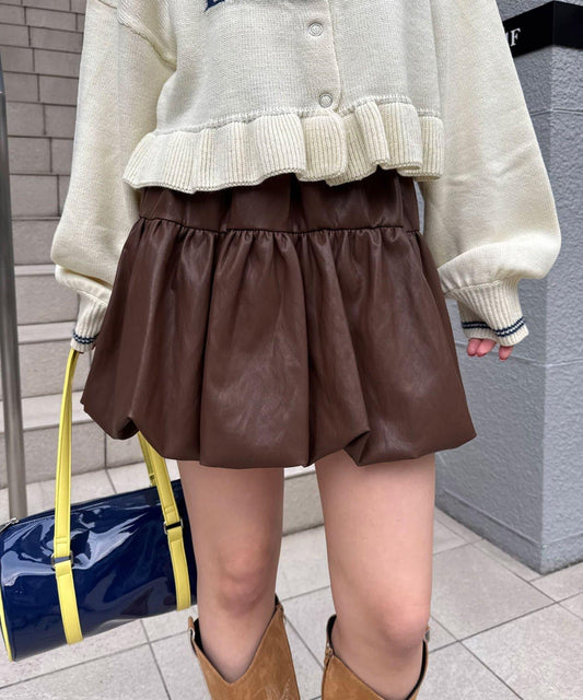 仿皮革泡泡裙