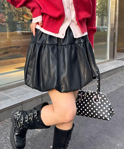 仿皮革泡泡裙