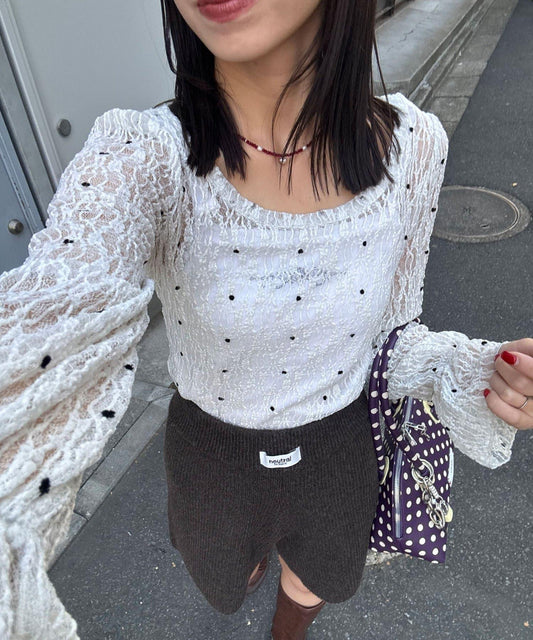 蕾絲波點套頭衫