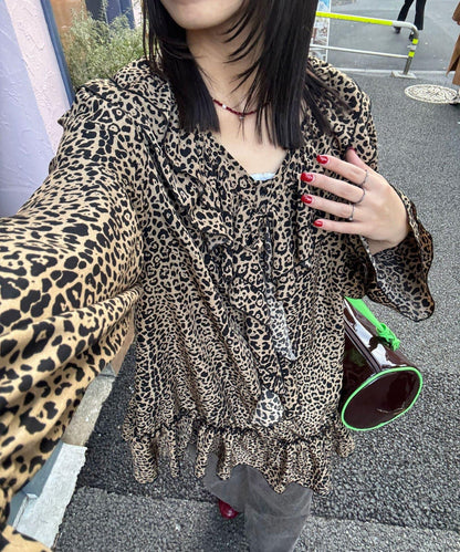 帶荷葉邊可拆卸領套裝長款襯衫