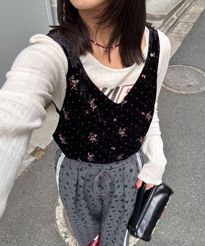 水鑽花卉刺繡吊帶背心