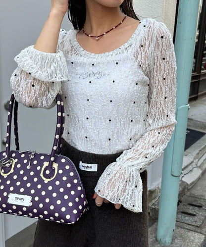 蕾絲波點套頭衫