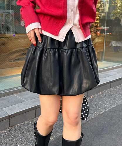 仿皮革泡泡裙