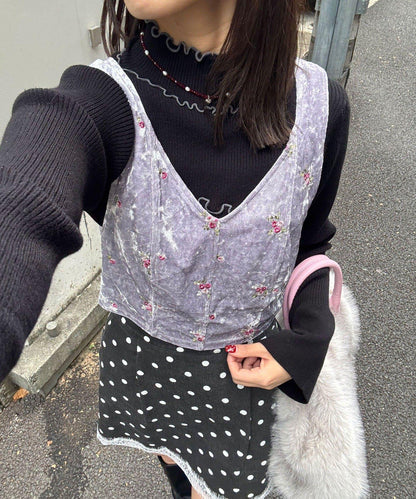 水鑽花卉刺繡吊帶背心