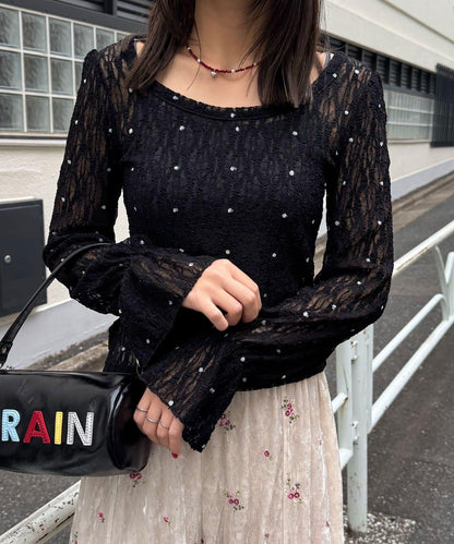 蕾絲波點套頭衫