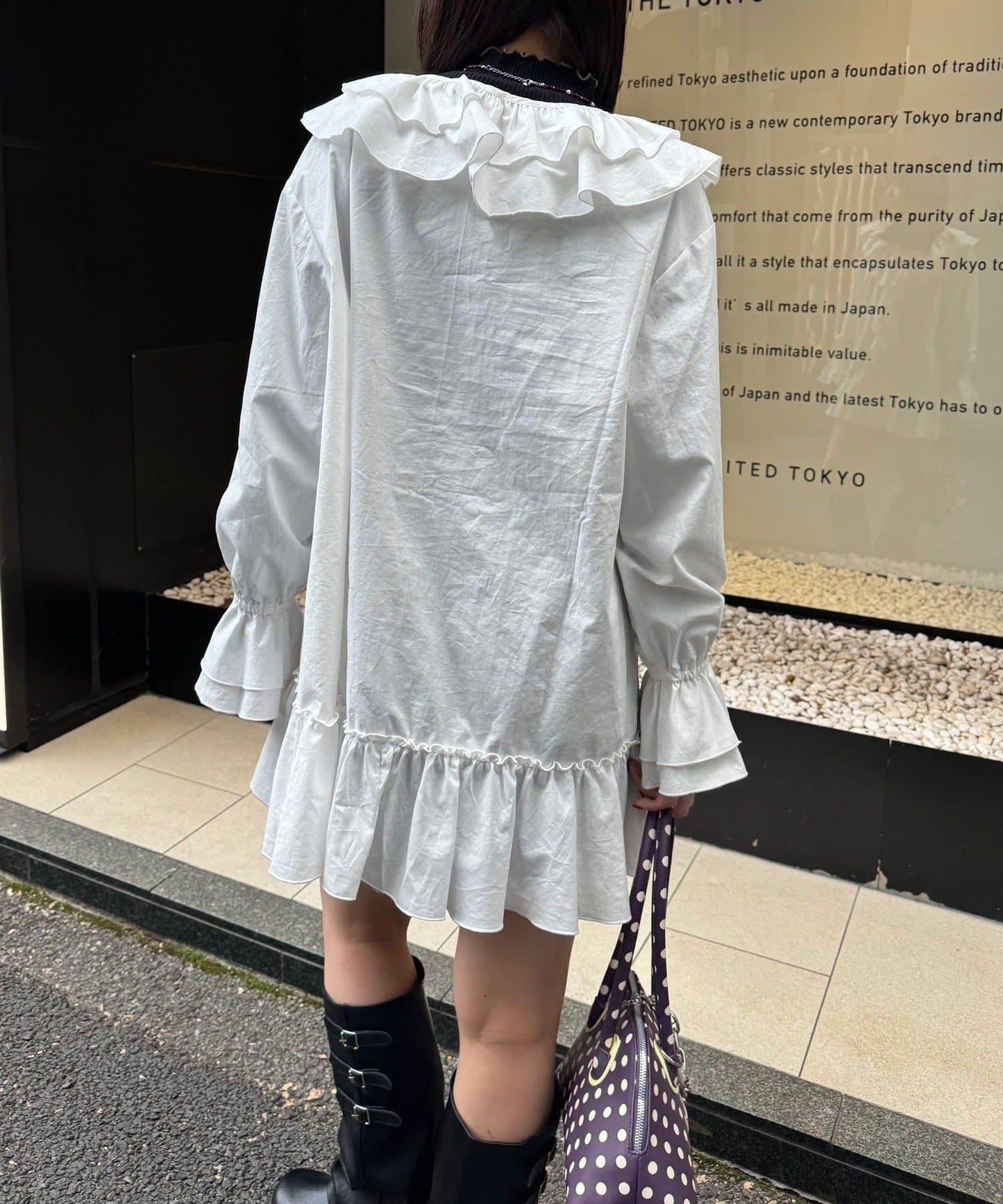 帶荷葉邊可拆卸領套裝長款襯衫