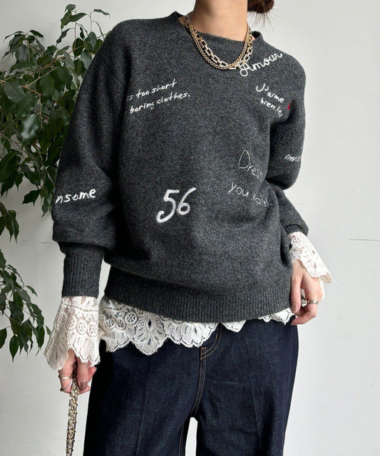 字母刺繡套頭衫