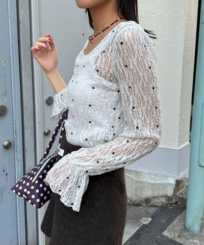 蕾絲波點套頭衫