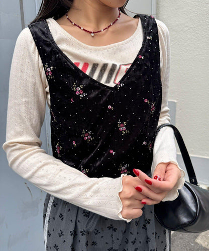 水鑽花卉刺繡吊帶背心