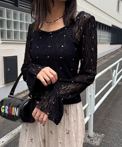 蕾絲波點套頭衫