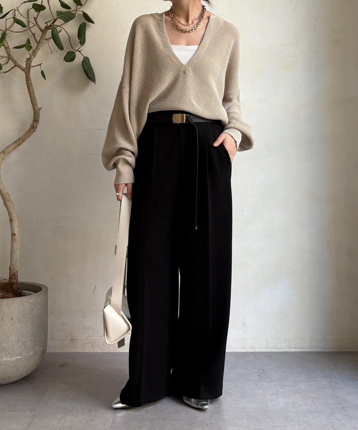 中縫壓褶西裝褲