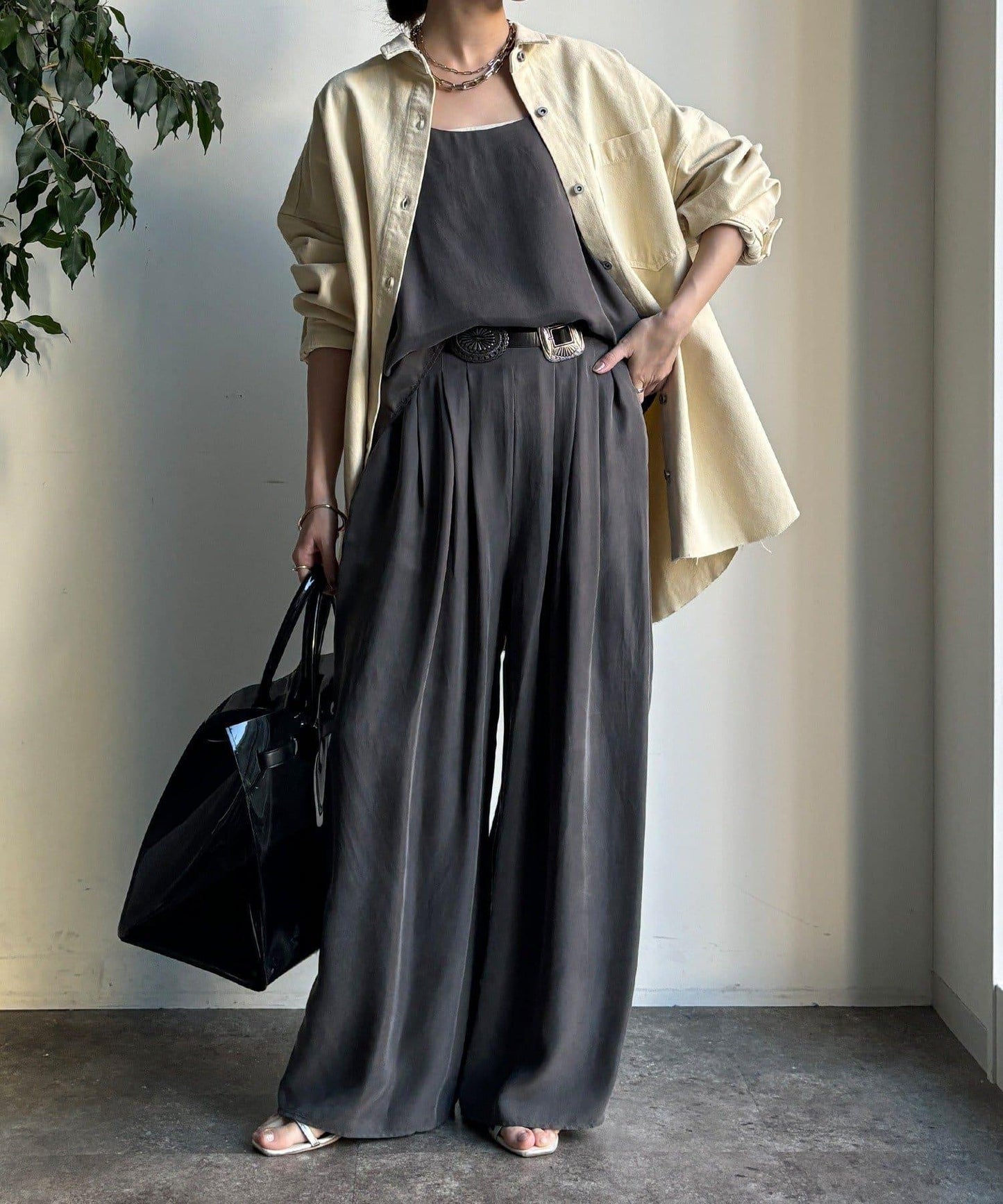 【套裝可搭配】醋酸纖維人造絲褶皺長褲