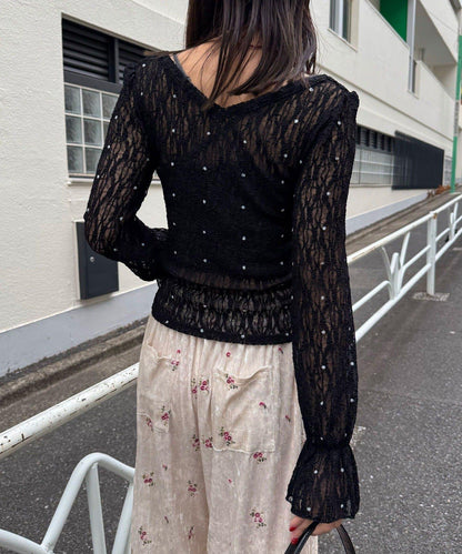 蕾絲波點套頭衫