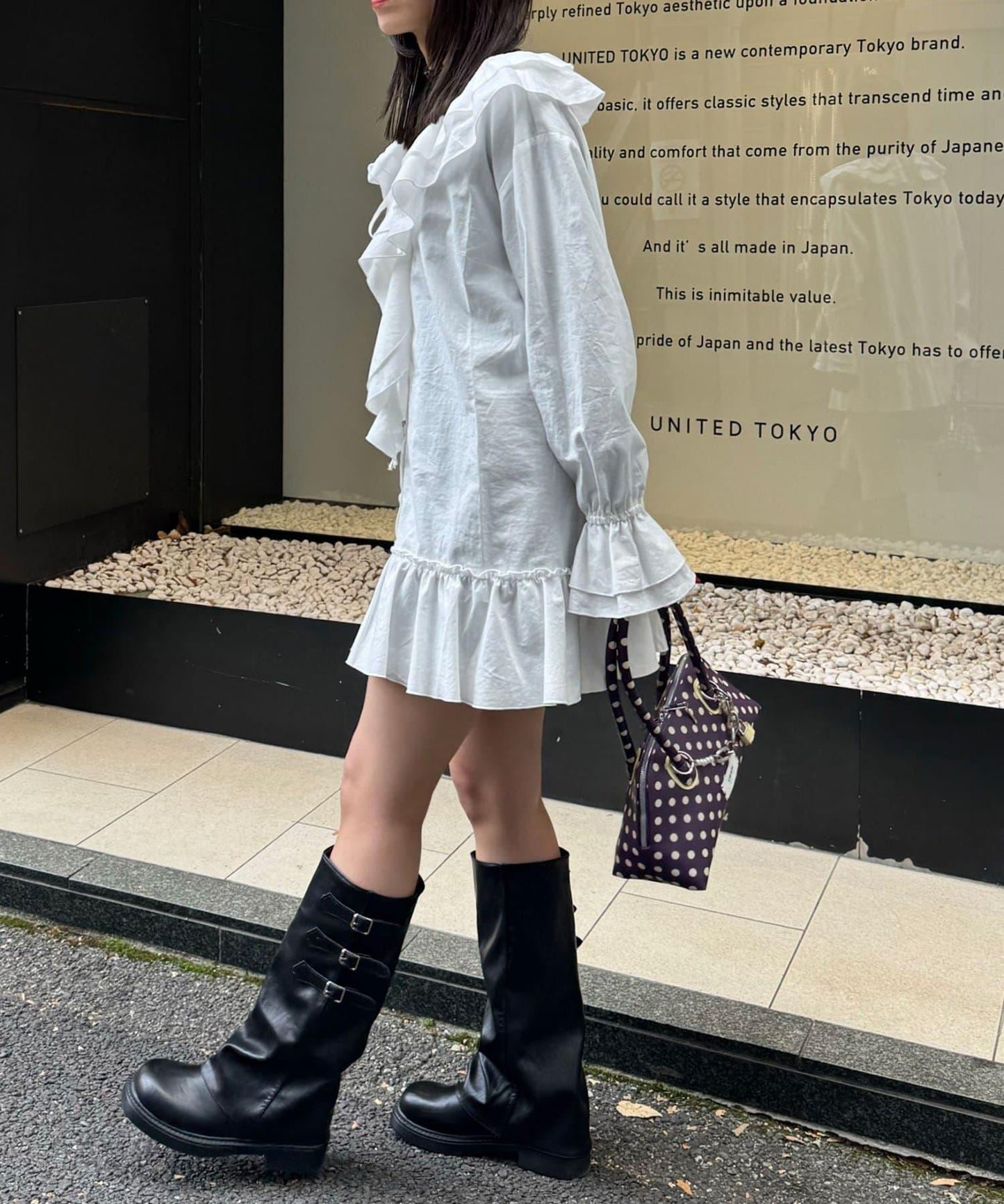 帶荷葉邊可拆卸領套裝長款襯衫