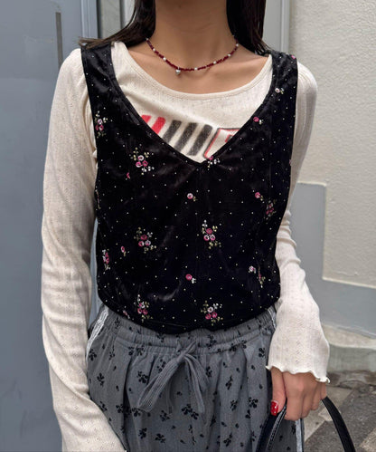 水鑽花卉刺繡吊帶背心