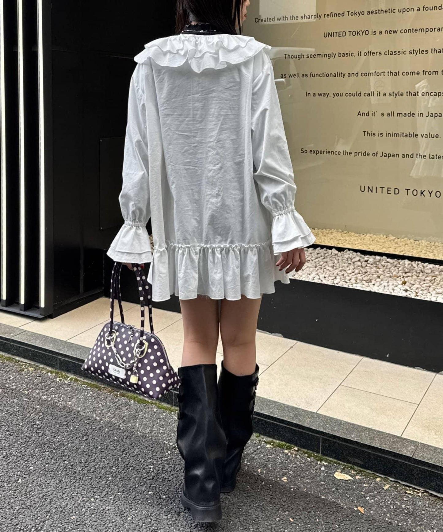 帶荷葉邊可拆卸領套裝長款襯衫