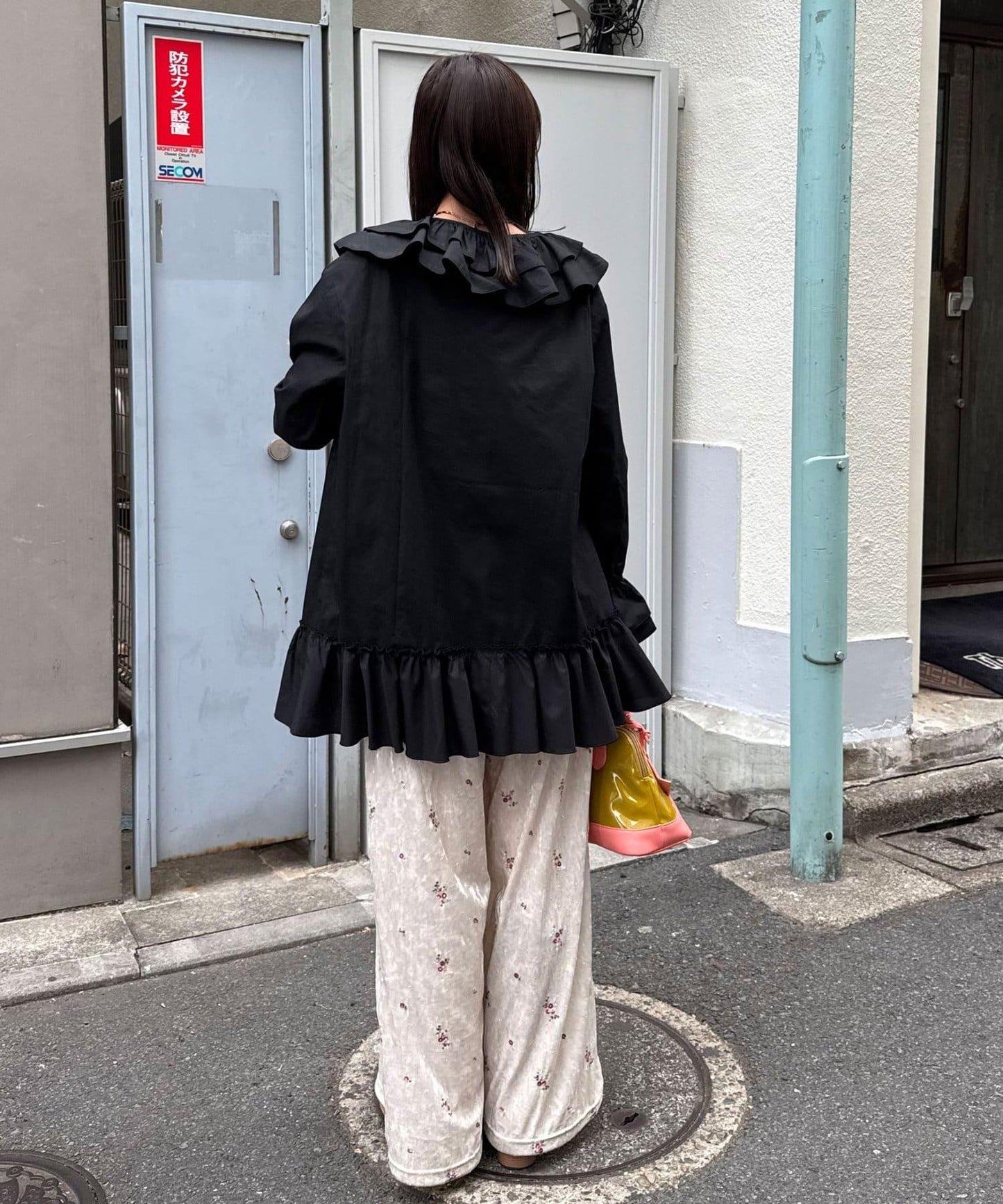 水鑽花卉刺繡天鵝絨寬腿褲