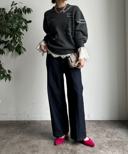 字母刺繡套頭衫