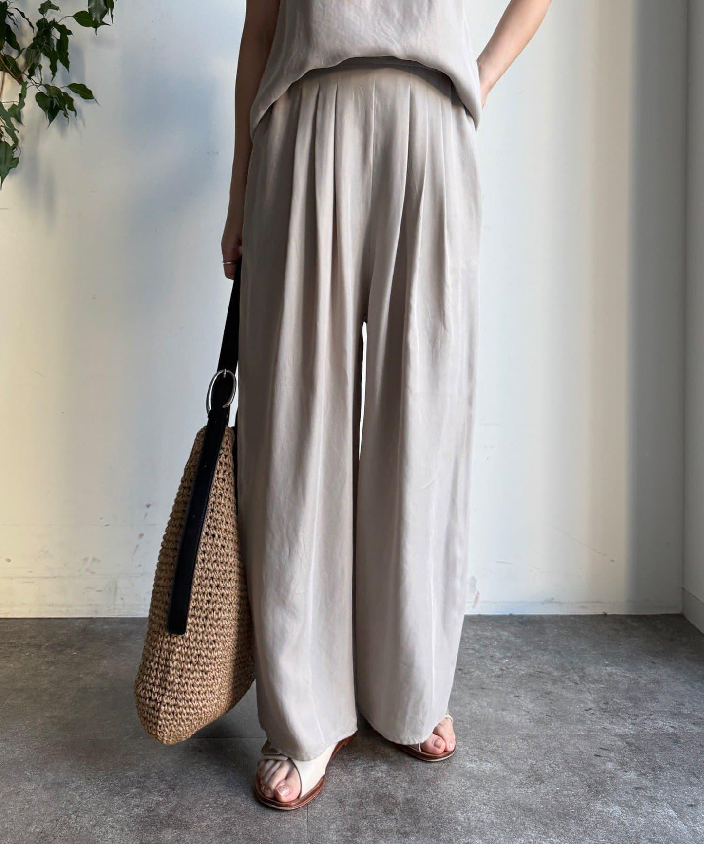 【套裝可搭配】醋酸纖維人造絲褶皺長褲