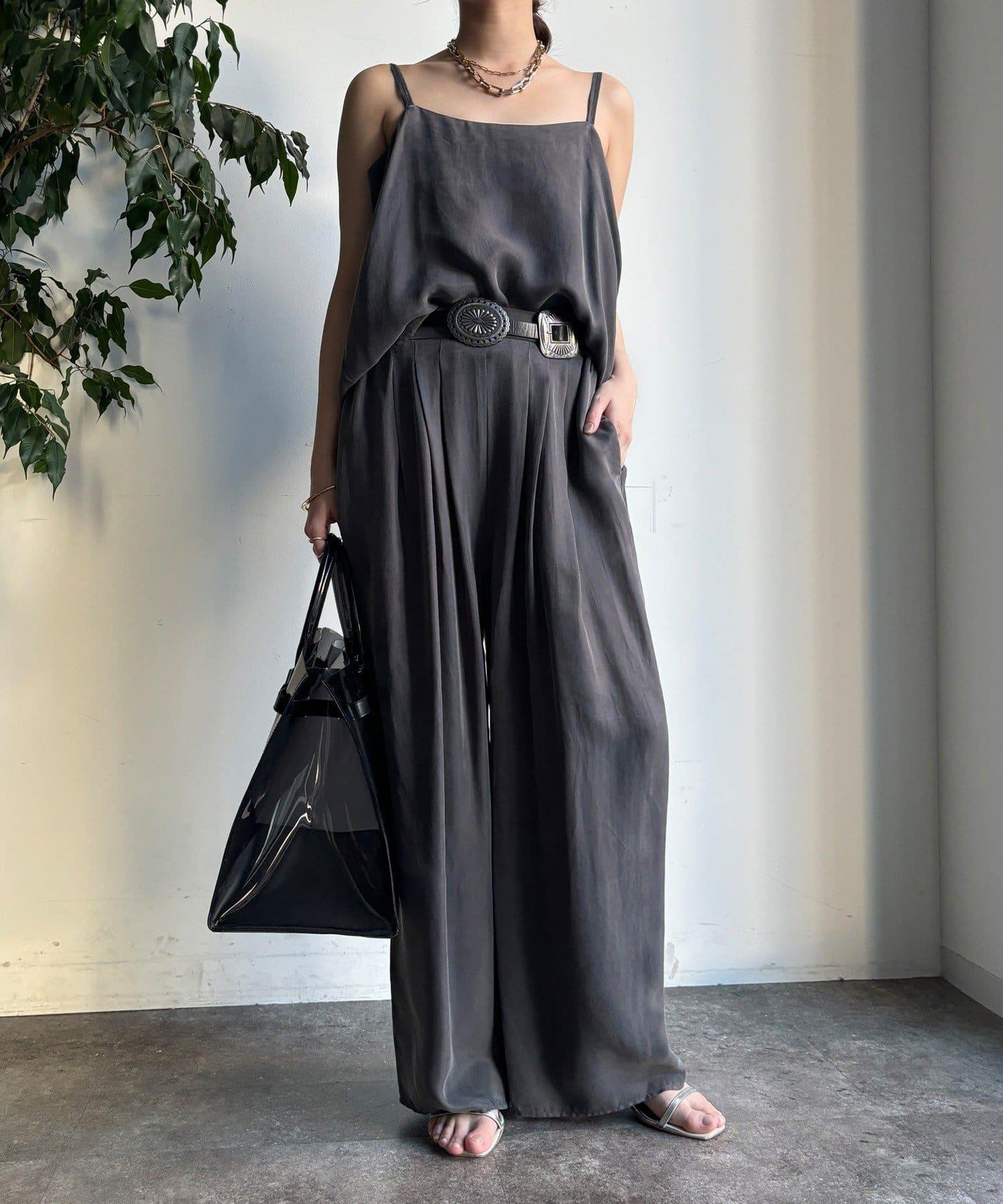 【套裝可搭配】醋酸纖維人造絲褶皺長褲