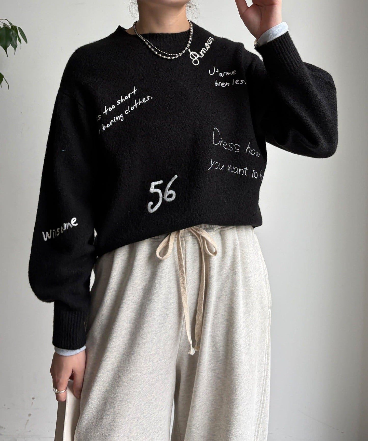 字母刺繡套頭衫