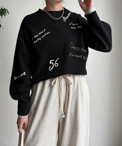 字母刺繡套頭衫