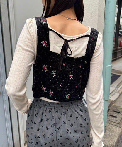 水鑽花卉刺繡吊帶背心