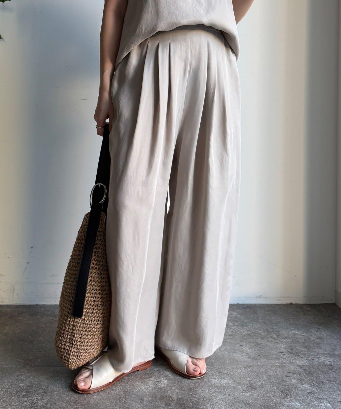 【套裝可搭配】醋酸纖維人造絲褶皺長褲