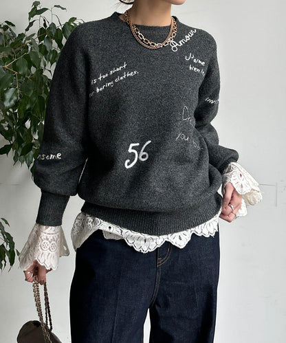 字母刺繡套頭衫