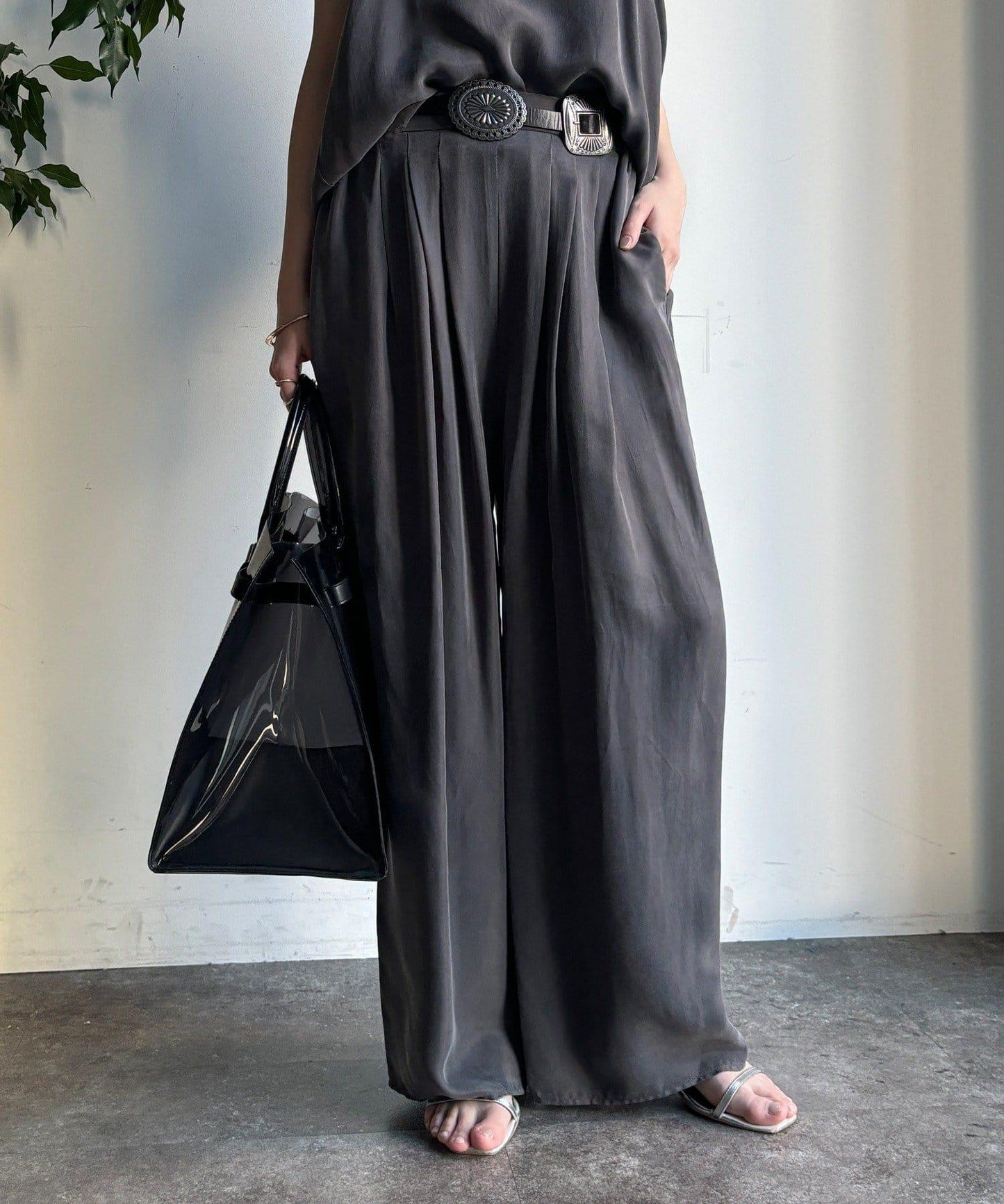 【套裝可搭配】醋酸纖維人造絲褶皺長褲