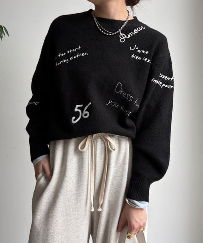 字母刺繡套頭衫