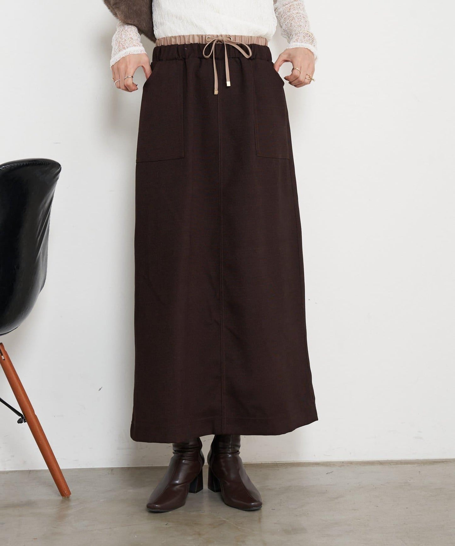 腰部拼色微絨半身裙