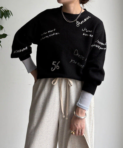 字母刺繡套頭衫