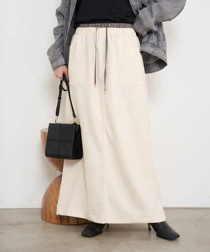 腰部拼色微絨半身裙