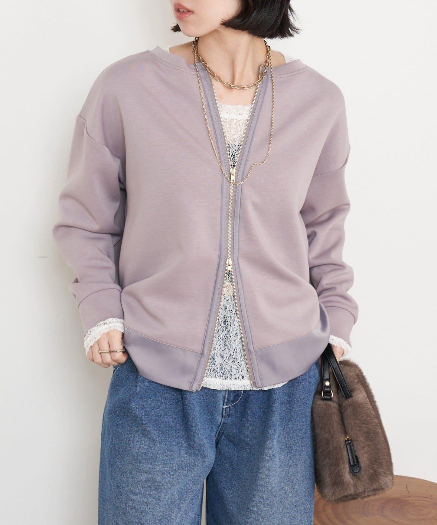 雙拉鍊紙板套頭衫