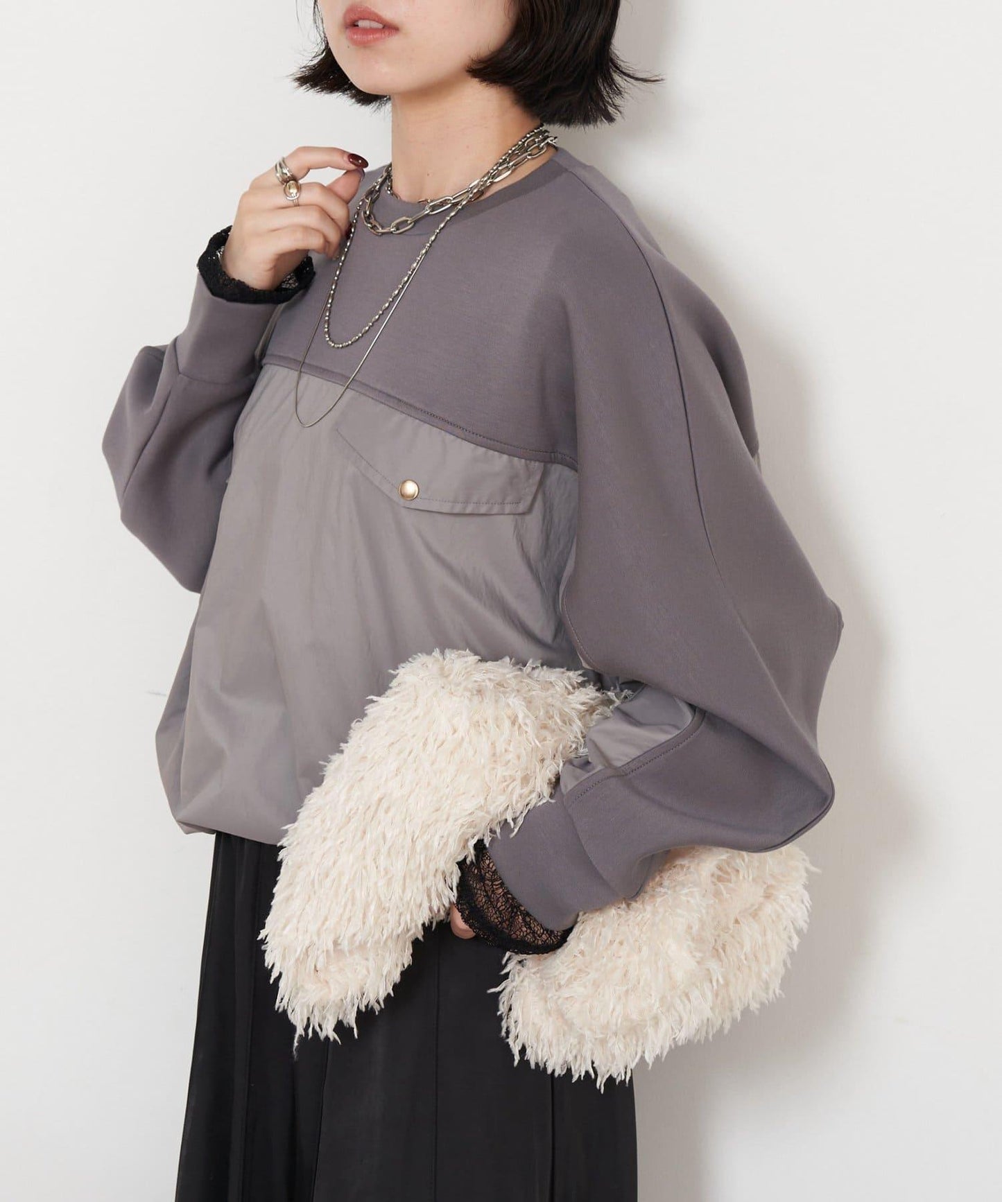 布料拼接雙面針織衛衣