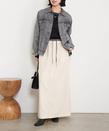 腰部拼色微絨半身裙