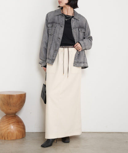 腰部拼色微絨半身裙